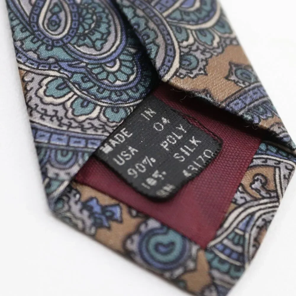 Egon Von Furstenburg Neck Tie Men Blue Gold Paisley Silk Blend Burgundy Lined